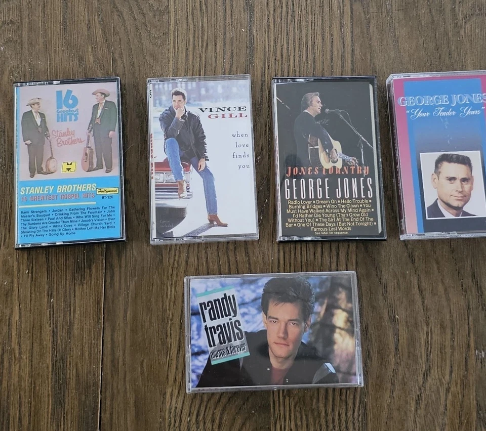 Lot Of 5 Country Cassette Tapes George Jones Vince Gill Randy Travis Stanley Bro - Image 1 of 4