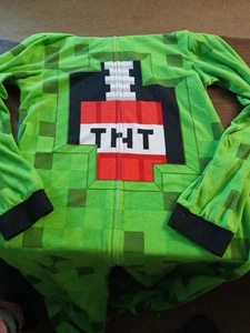 Green Minecraft Creeper TNT Hooded pajamas Boys Size 14/16 - Picture 1 of 2