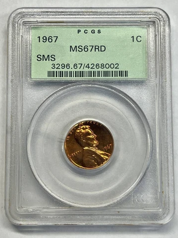 1967 P Small Cents Lincoln, Memorial Reverse PCGS MS-67 RD SMS Cover