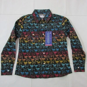 Panhandle Girl's Long Sleeve Colorful Horses Print Snap Western Shirt Charcoal - Picture 1 of 3