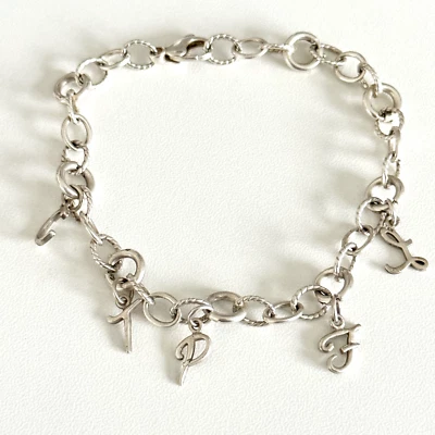 925 Sterling Silver Initial Name Letters Charm Bracelet 7.25" - Image 1 of 4