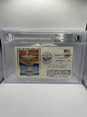 Kirby Puckett Signed 1987 World Series First Day Cover FDC Cachet Beckett - Image 1 of 2