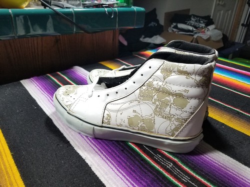 Vintage Vans Sk8 Hi pelle laser incisione teschi taglia 8