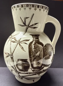 Antique PB&S Co Paragon Brown Transferware Pitcher Oriental Ivory As-Is - Picture 1 of 19