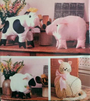 UC Butterick 6156 Sew Pattern Stuffed Plush Animal Toys Pig Cat Cow Sheep Decor - Image 1 of 4