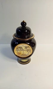 Art of Chokin 24k Gold Edged Japanese Black Urn with Lid HAWAII Palm Trees 6" - Picture 1 of 19