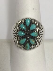  Mens Turquoise Petite Point Ring Size 10 Sterling Silver 