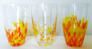 Art Glass Confetti Tumblers, Hand Blown 20 Oz Orange/Yellow, Set of 3 - Picture 1 of 5