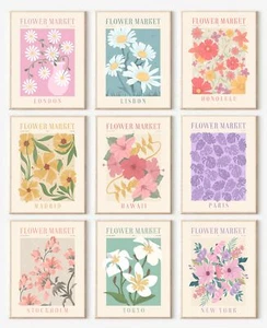 Flower Market Posters Set of 9 Minimalist Flower Market Wall Art Prints Vinta... - Picture 1 of 7