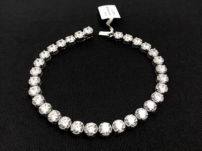 XAVIER 925 Sterling Silver Real White Diamond & Lab-Created Ruby Bracelet 7.25" - Image 1 of 4
