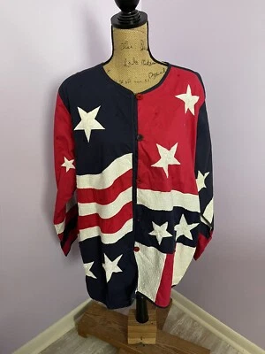 The Quacker Factory Patriotic Beaded Sequined Button Up Jacket Size 1X - Image 1 of 4