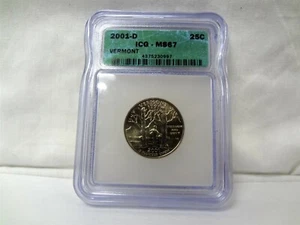 2001-D United States of America Vermont State Quarter Coin ICG Graded MS67 25C - Picture 1 of 4