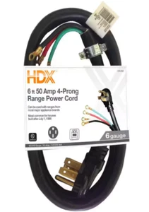 HDX 4 Prong Range Power Extension Cord 6ft 50A 6/2-8/2 Gauge 575 052 Black - Picture 1 of 6