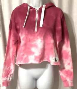 CALVIN KLEIN JEANS Ladies Size XS Pink Tie Dye Crop Hoodie Long Sleeve X Small - Picture 1 of 5