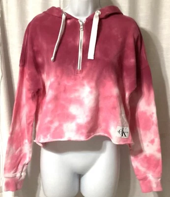CALVIN KLEIN JEANS Ladies Size XS Pink Tie Dye Crop Hoodie Long Sleeve X Small - Image 1 of 4
