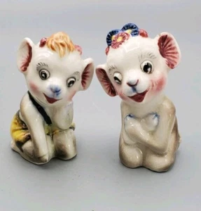 Monkey Cows Kneeling Boy & Girl Whimsical Uniwue Salt & Pepper Shakers Ceramic - Picture 1 of 10