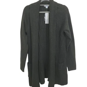 Olive Army Speckled Green Open Front Boho Ribbed Cardigan NWT Size Medium - Picture 1 of 11