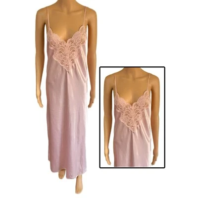 Vestido Lencería Indulgence Vintage Años 70 Rosa Satinado Encaje Slip - Talla Mediana Foto 1 de 4