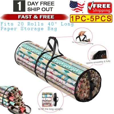 Waterproof Cylindrical Wrapping Paper Storage Bag fit 20 Rolls 40" Long Black US - Image 1 of 4