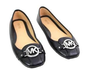 Michael Michael Kors BLACK REAL LEATHER LOGO FLAT ROUND TOE BALLET SHOES Sz 8.5M - Picture 1 of 10