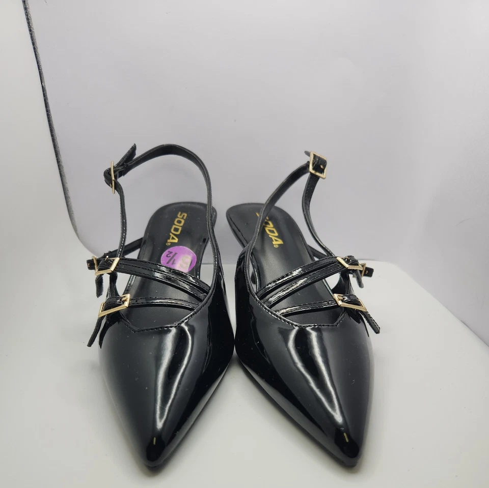 Soda Pointed Toe Kitten Heel Slingback Dress Pumps. Size 6.5 Black - Image 1 of 4