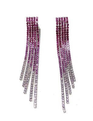 Orecchini Tennis Multifilo Zirconi Fucsia Degradé Argento Rodio Farfallina - Immagine 1 di 4