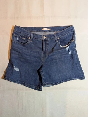 Levi's Shorts Women's 33 Mid Length Hawaii Ocean Cuff Distressed Denim Blue - Image 1 of 4