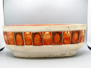 VINTAGE GRANDE FIORIERA ARANCIONE METÀ SECOLO VASO CERAMICA STILE RETRÒ MODERNO - Foto 1 di 14