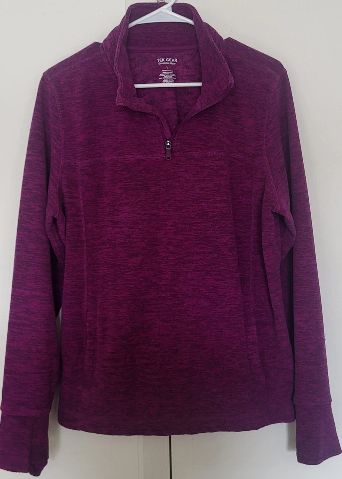Tek Gear 抓绒夹克女式 L 勃艮第 1/4 拉链长袖 — 第 1/4 张图片