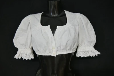Gr.38 Dirndlbluse weiß Bluse für Dirndl Baumwolle mit Spitze B11193 - Bild 1 von 4