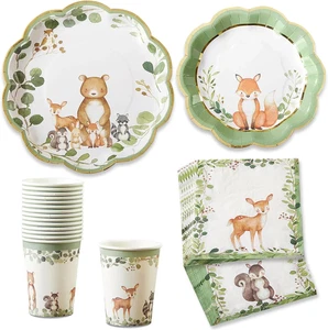 Woodland Baby Shower Decorations - 78-Piece Baby Shower Plates and Napkins Set w - Picture 1 of 12