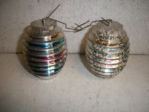 2 Bradford Christmas Ornaments Barrel UFO Atomic Hard Plastic Stripes VTG - Picture 1 of 2