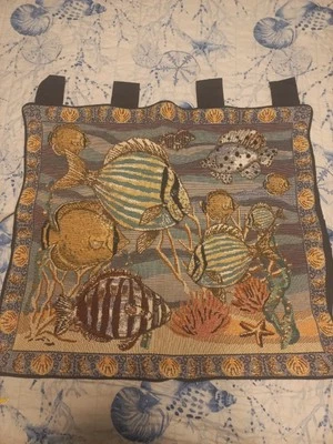 Tapestry Tropical Fish Wall Hanging Tab Top 28×23" Coastal Home Decor Kids Room  - Image 1 of 4