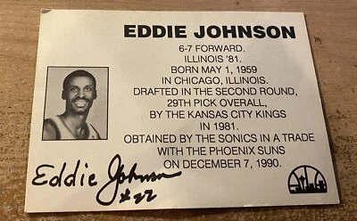 Cartão postal autografado de Eddie Johnson Seattle Supersonics - Imagem 1 de 2