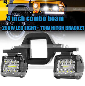 Tow Hitch Bracket+ 4inch LED Work Light Bar 4WD Offroad Combo Pods Fog SUV White
