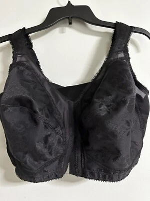 Playtex 18 Hour Bra 44D Wireless Black Front Close 4695 Back Support Wide Straps - Image 1 of 4