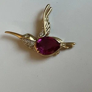 Swavoski Kristall Kolibri rosa Stein Gold Zeit Brosche Strass Pin - Bild 1 von 4