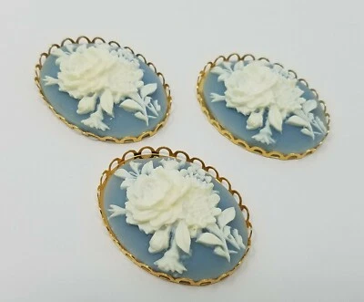 3 piezas 40 mm Vintage Azul Rosa Flor Artesanal Joyería Camafeos Filigrana Dorada Ajustes Foto 1 de 4