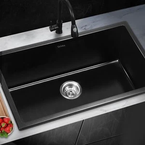 Welba Kitchen Sink 70x45cm Granite Stone Sink Laundry Basin Single Bowl Black - Picture 1 of 10