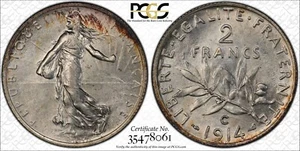 1914 C France 2 Francs PCGS MS63 Gad-532 F-266 Gorgeous Example 2559 - Picture 1 of 5