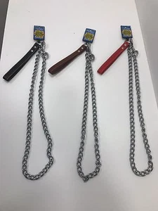 PU LEATHER CHROME SILVER DOG CHAIN LEAD SUPER HEAVY STRONG FOR SMALL TO BIG DOGS - Picture 1 of 1