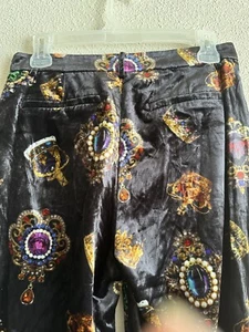 NWOT L’agence Black Print Margot Velvet Flare Pant Sz2 Crowns Jewels Mardi Gras - Picture 1 of 9