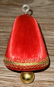 VTG Christmas Ornament Red Satin Bell Gold Tone Clacker Trim - 70s Holiday - Picture 1 of 3