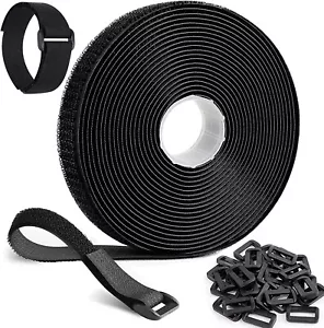 25mmx5m Mit 25pcs Plastik Schnalle Haken & Öse Riemen Rolle Black & Weiß - Picture 1 of 20