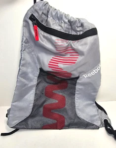 Reebok Gray & Red Drawstring Backpack Gym Shoe Bag Sack - Unisex - Picture 1 of 7