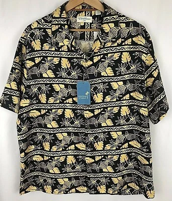 Caribbean Shirt Top XL 100% Silk Button Down Short Sleeve Hawaiian Yellow Black - Image 1 of 4
