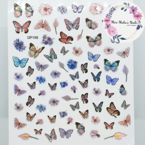 Pink Blue Holographic Butterfly Flowers Stickers Nail Art Design Stickers DP159 - Picture 1 of 4