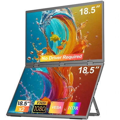 Used 18.5" 1080P Dual Monitor USB-C Plug & Play Travel Extended Computer Display - Image 1 of 4