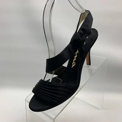 Sandalias Nina Tacones Negro Satinado Punta Abierta Cordones Diseño Lazo Talla 8M Foto 1 de 4