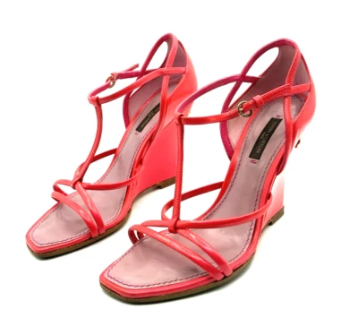 Louis Vuitton Hot Pink T-Strap Sandal Wedge Size 34.5 US 4.5 - Image 1 of 4